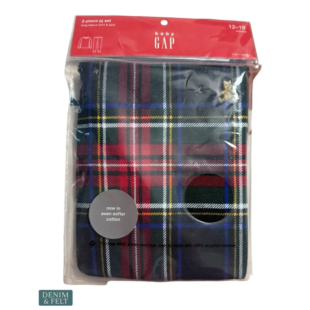 NEW Gap Baby Holiday Plaid Brushed Cotton Christmas Pajamas PJ Set 12-18M‎ Cozy